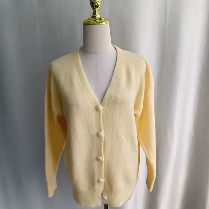 Ezgaga tricoté Cardigan femmes automne hiver mode ample solide col en V vêtements d'extérieur recadrée pull Vintage doux