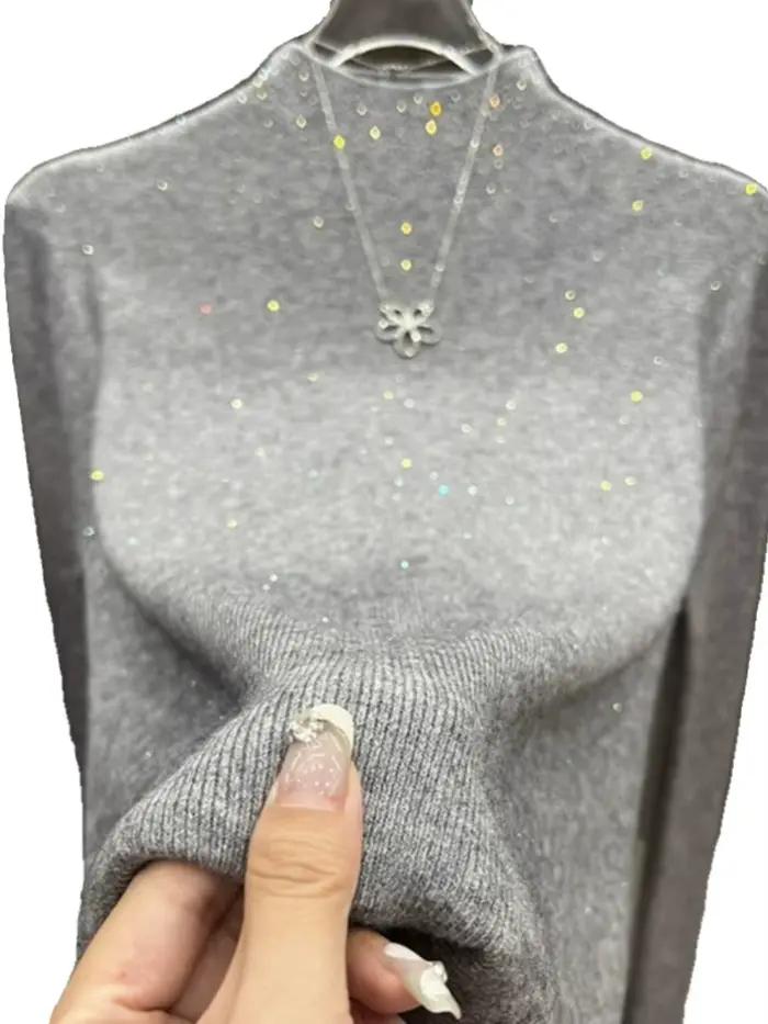 Hiver col roulé chandails femmes hauts scintillants coupe ajustée Pull