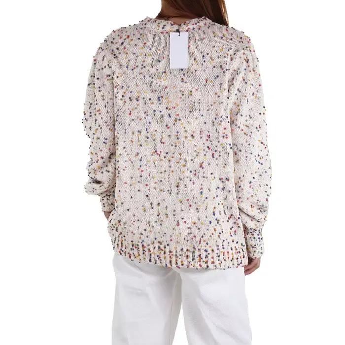 Pull à pois colorés pour femmes, col rond, coupe ample, polyester, style mode, automne et hiver