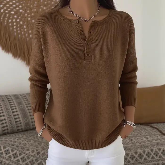 Pull en laine à boutons et col en v pour femme