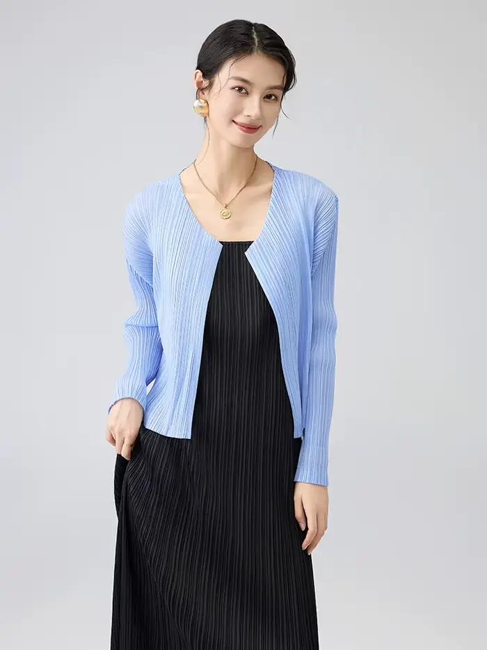 Cardigan Miyake Plissé Pop Court Femmes Décontracté Polyester Multicolore Occasions Spéciales Vestes Courtes