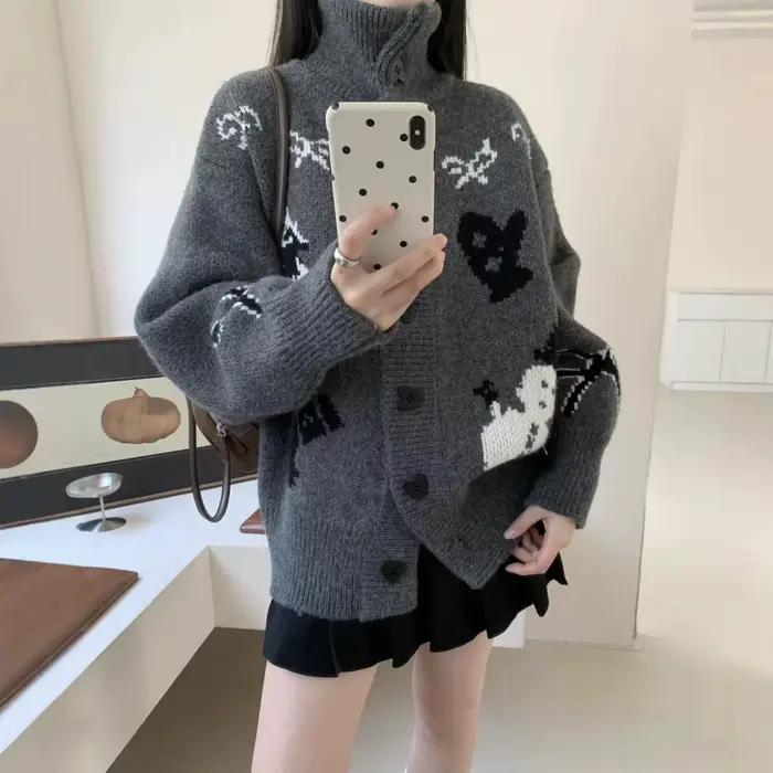 Veste pull en Jacquard Fair Isle pour femme veste cardigan tricoté automne hiver femme décontractée pull robuste ocassions spéciales