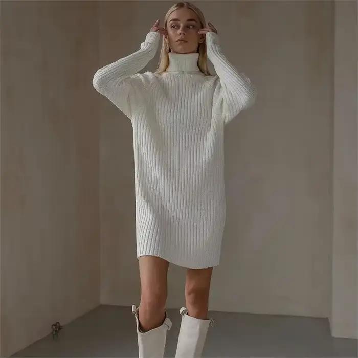 Robe pull épaisse à manches longues et col haut pour femme