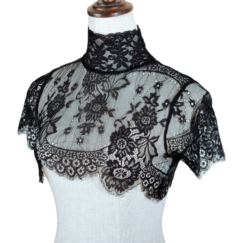 Demi-chemise à faux col détachable pour femme, doux, Crochet, cils transparents, dentelle florale, r