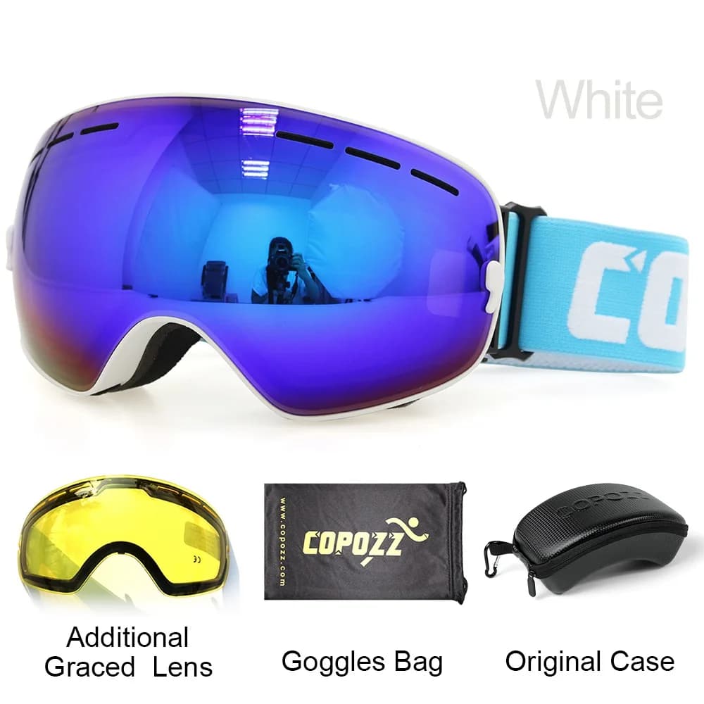 COPOZZ lunettes de Ski avec étui et lentille jaune UV400 Anti-buée lunettes de Ski sphériques Ski ho
