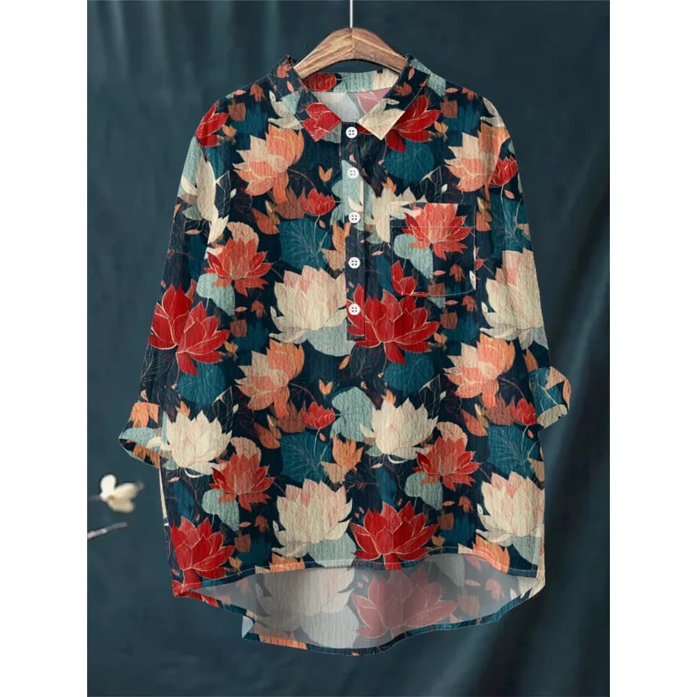 Chemisier à motif pivoine coloré, Style bohème, chemise à manches longues, Vintage, ample, manches l