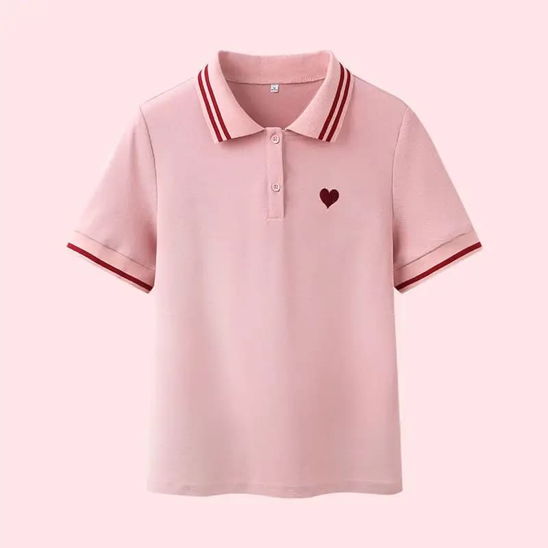 Chemise à col polo pour femme100 ℅ Coton femme T broderie bouton graphique mince coréen vêtements