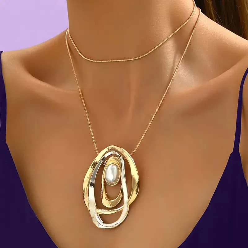 Chaîne de pull géométrique ovale dorée en alliage pour femmes, personnalité, mode, colliers polyvale