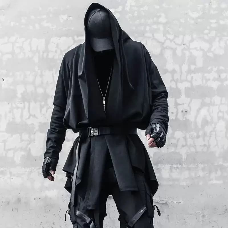 ARENS noir à capuche assistant Trench manteau coupe-vent hommes 2025 automne Cardigan cape veste Pun