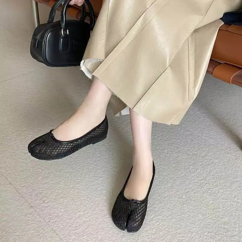 Chaussures plates Tabi en maille pour femmes, ballerines respirantes d'été à bout fendu, mocassins d