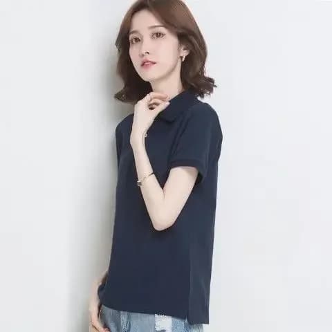 Chemise col polo pour femme uni bouton blanc 100 ℅ Coton en femme T tendance 2025 vêtements pulls