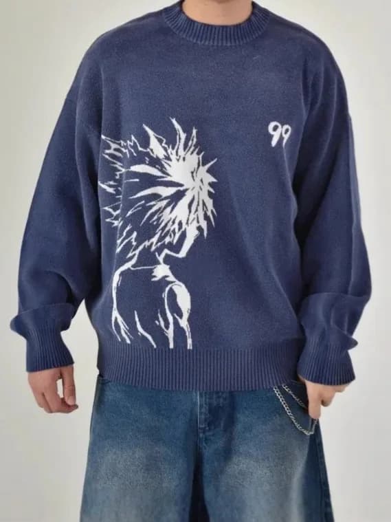 2025 européen et américain pull chaud motif anime jacquard col rond manches longues pull lâche unise