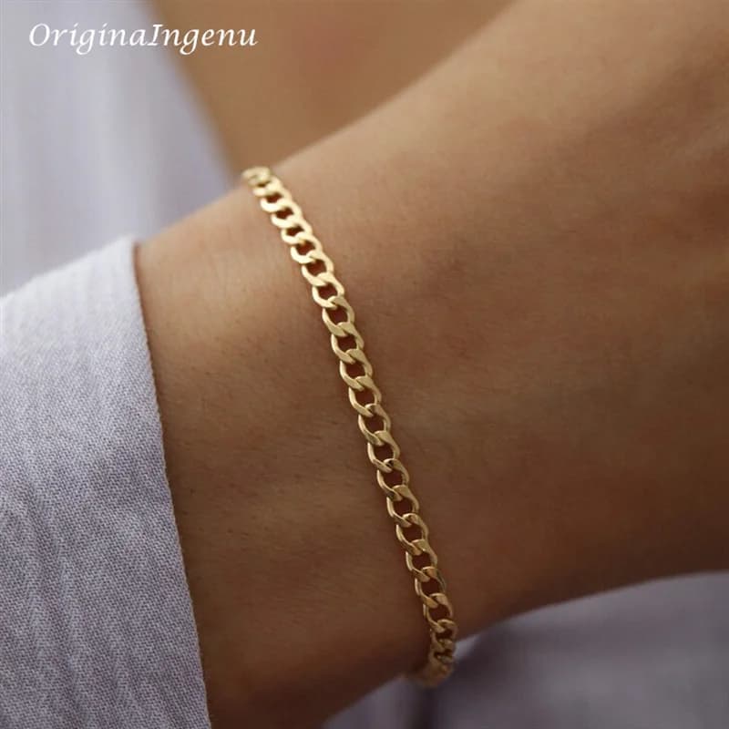 Bracelet chaîne gourmette rempli d'or 14K, minimaliste, bijoux faits à la main, résistant au terniss