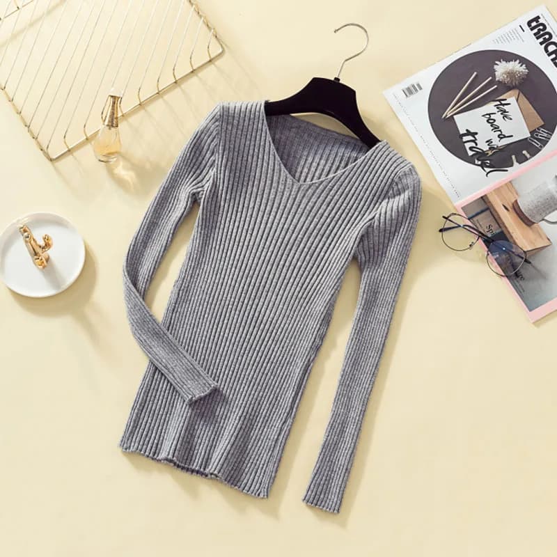 2026 col en v solide automne hiver pull femmes pull femme tricoté pull mince à manches longues Badyc