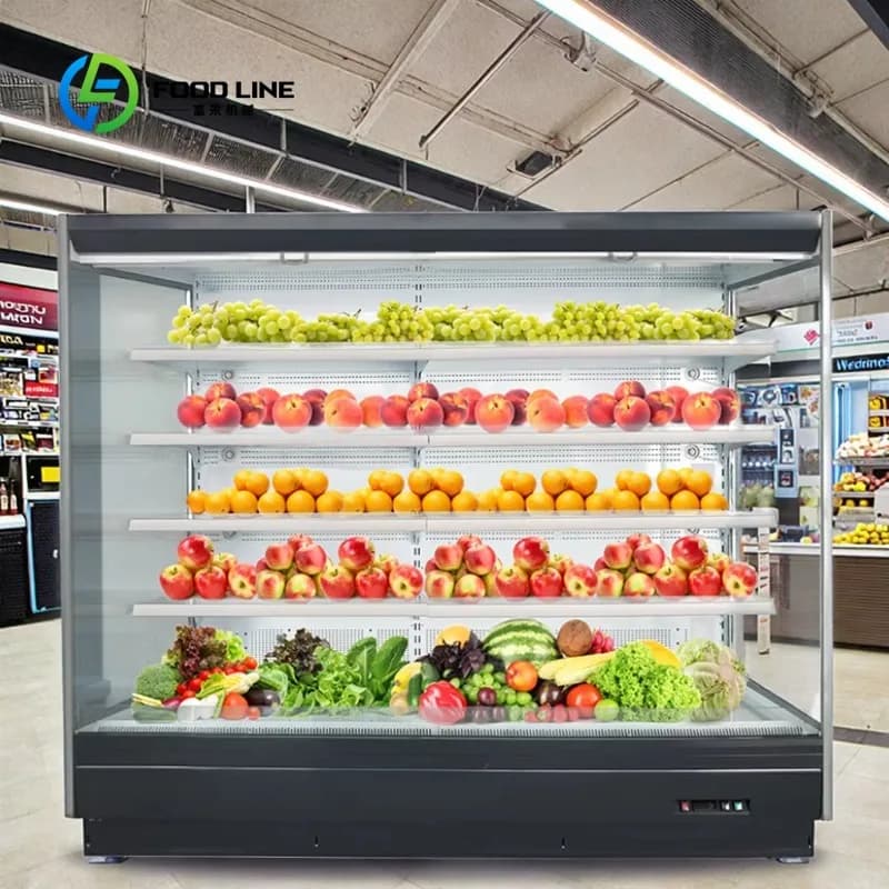 Réfrigérateur de présentation ouvert personnalisé pour supermarché avec étagères, idéal pour le stoc