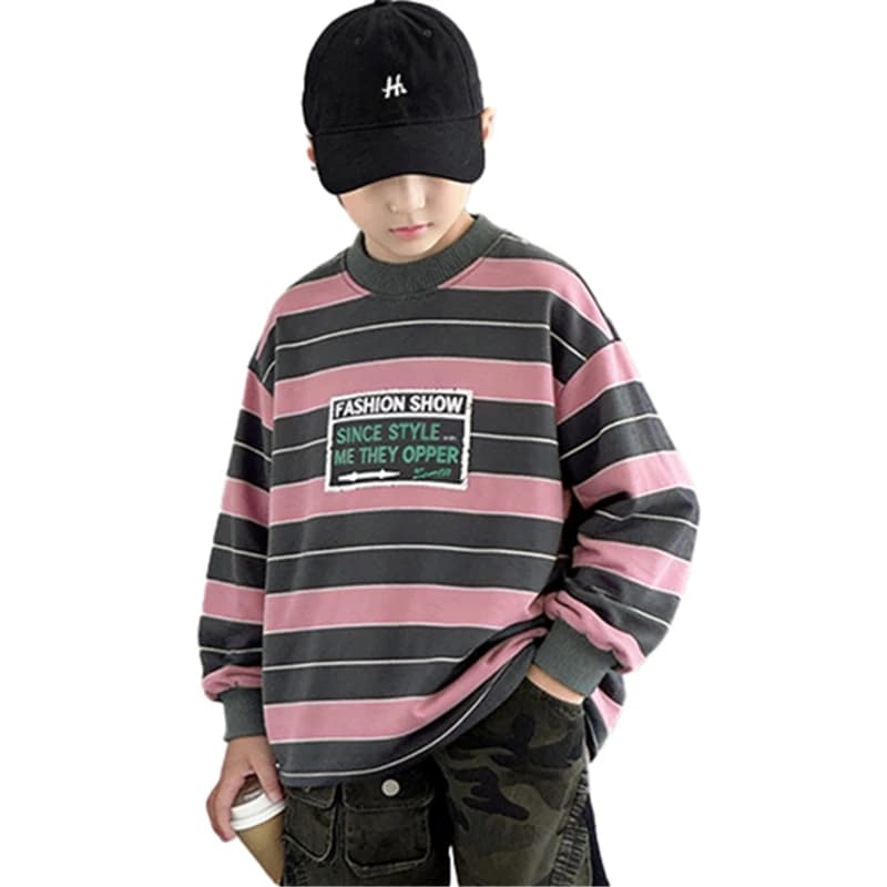 Sweat-shirt en coton rayé rose pour enfants, pull à manches longues pour garçons, costumes scolaires