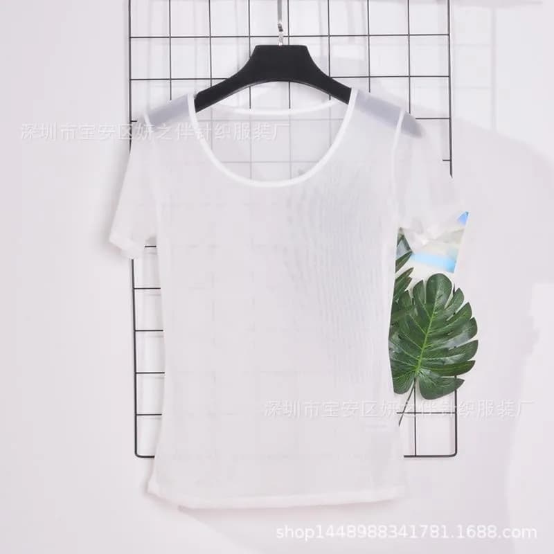 Printemps été nouveau col rond à manches courtes maille Base chemise femmes décontracté mode mince v