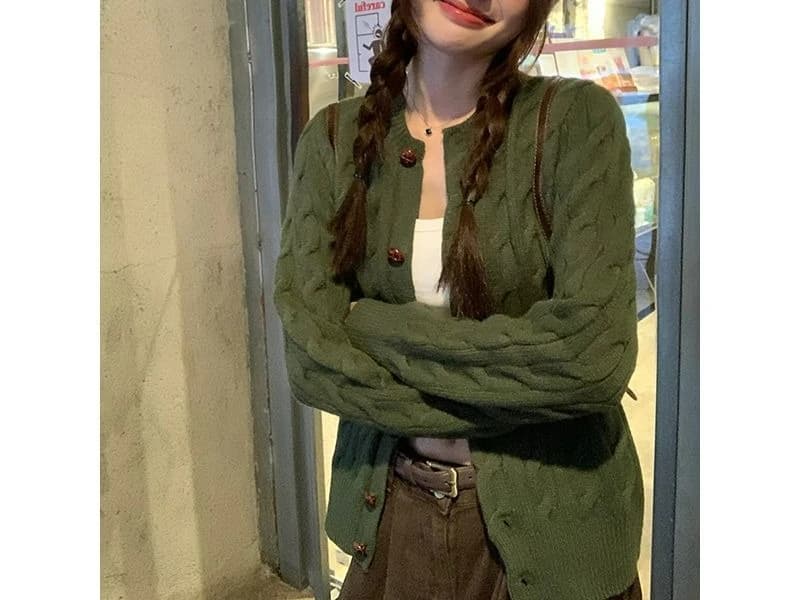 Pull-over vintage vert torsadé pour femme, col rond, manches longues, tricoté, style décontracté, id