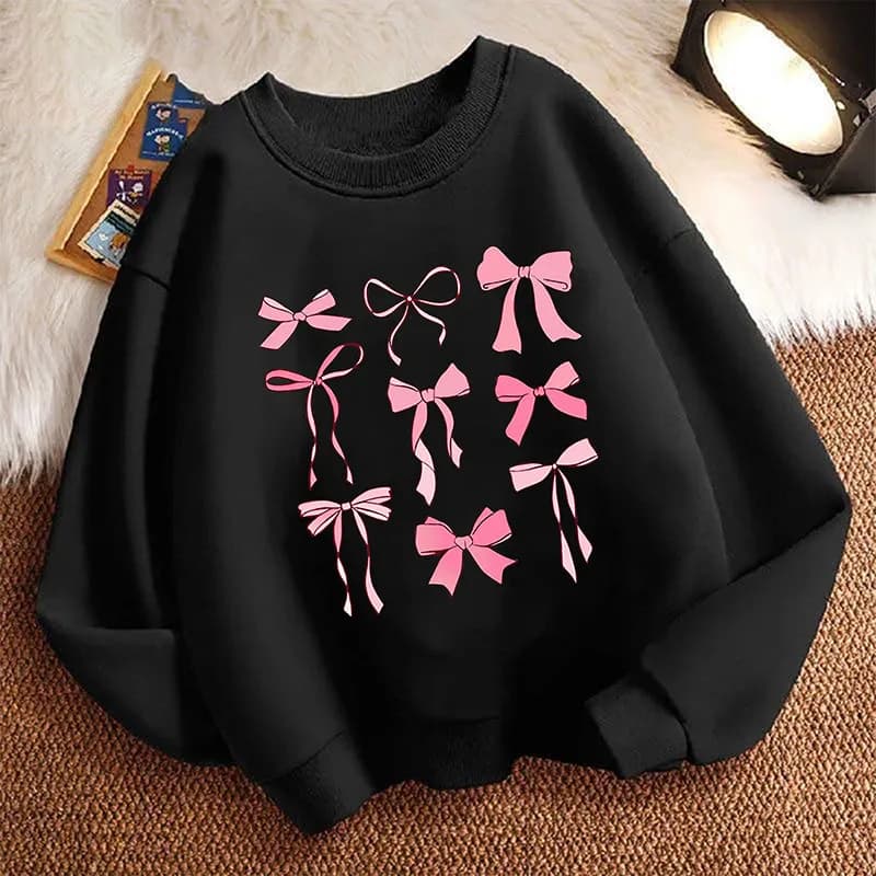 Sweat-shirt amusant pour enfants, pull-over de printemps, couleur rose, design avec nœud, style anné