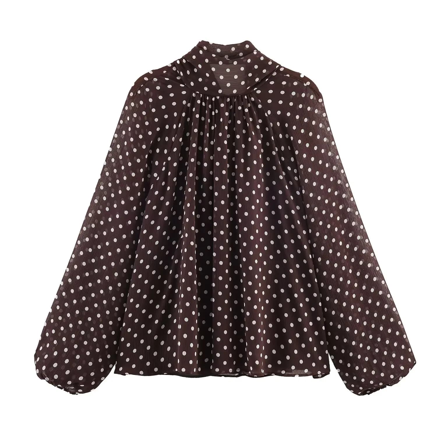 Femmes à pois imprimé Blouse décontracté col haut à manches longues dame haut Simple femmes Blouse f