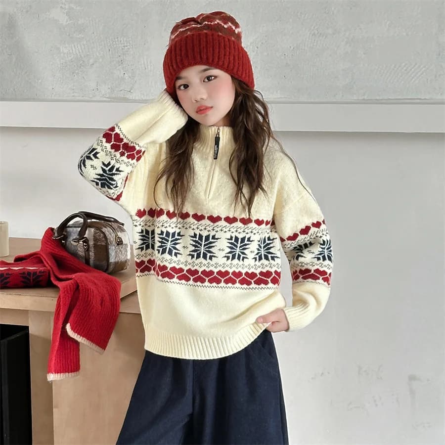 Pull pour enfants tendance avec demi-fermeture éclair Printemps Automne Vêtements en tricot pour fil