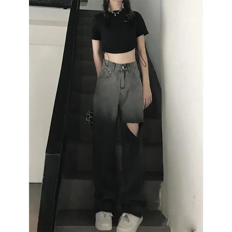 Jean déchiré pour femmes, Design d'été, Niche, taille haute, pantalon droit, petit pantalon à jambes