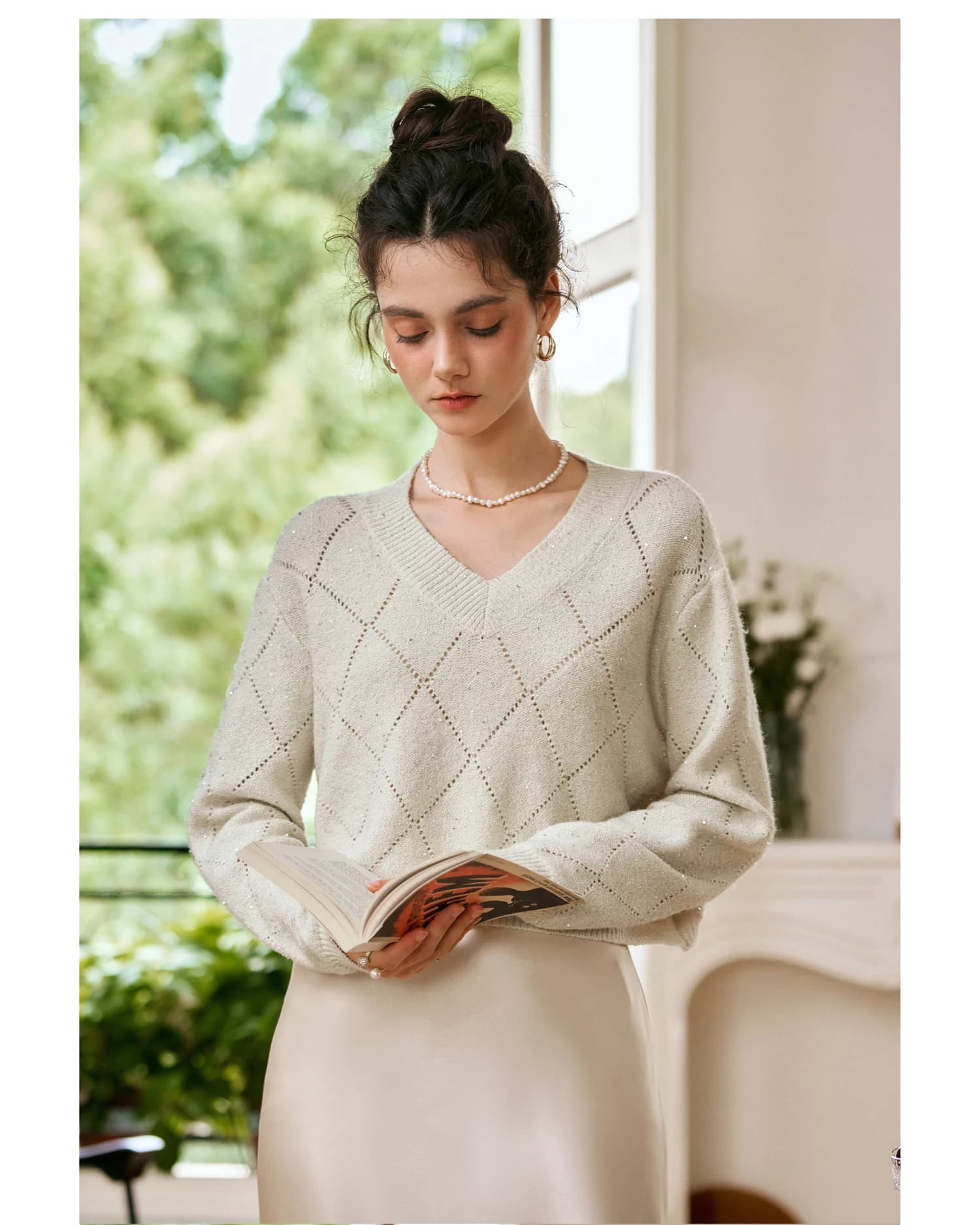 OLrain Pulls en maille à sequins pour femmes, collection Automne 2026, coupe ample, ajourée, avec li