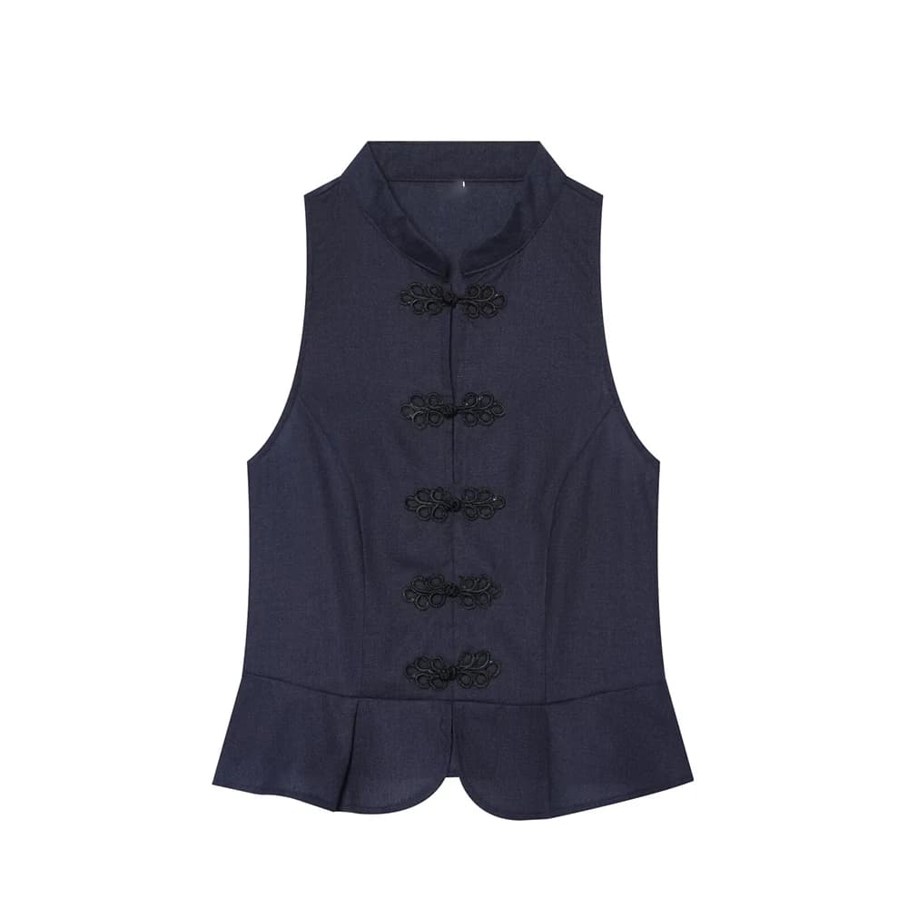 KONDALA Chic Vintage Fashion 2026 Gilet Noir Femme Été Nœud Élégant Zippé Sans Manches Streetwear Co