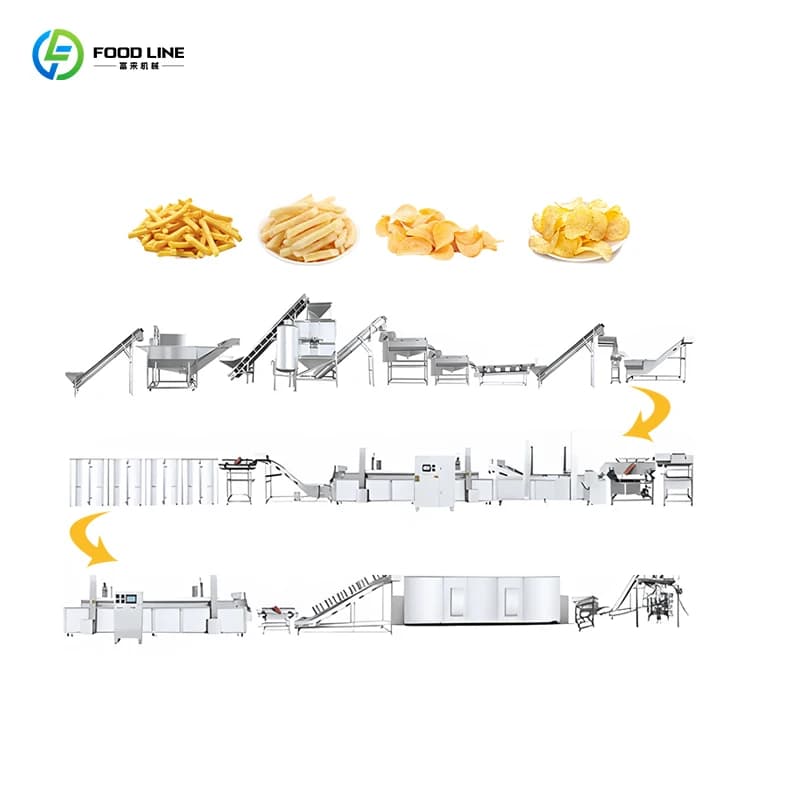 Ligne de production de frites glacées, capacité de 200kg, haute efficacité, coupe automatique, fritu