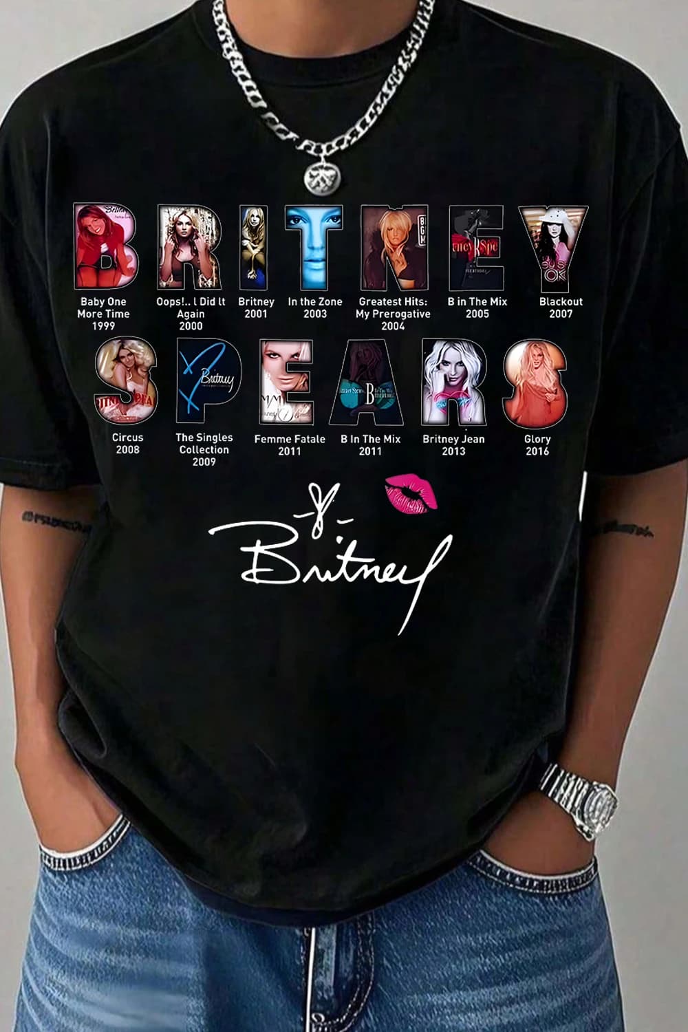Nouveau T-shirt Britney Spears été 2026 pour homme, T-shirt imprimé col rond de haute qualité et ten