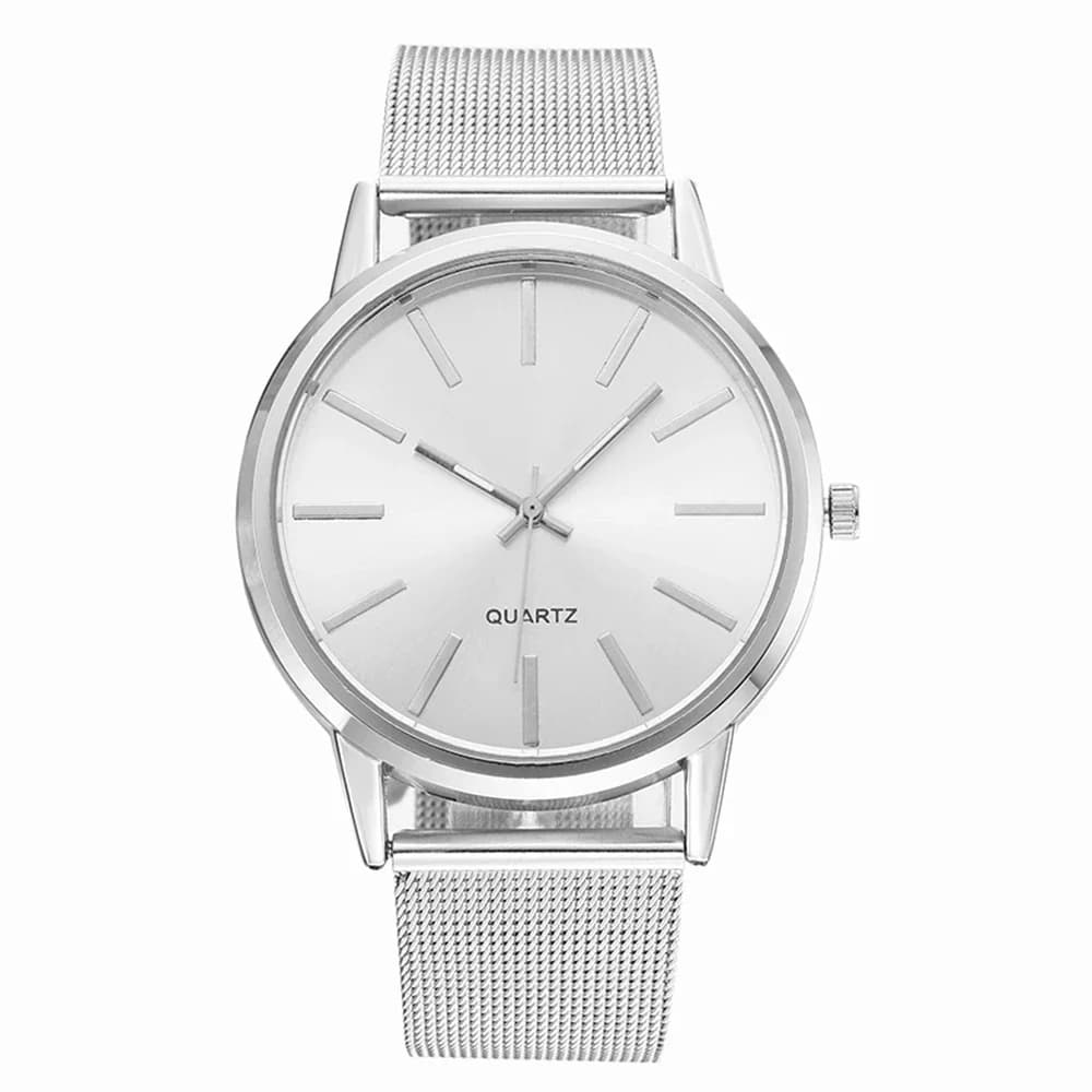 Mode femmes montres de luxe en métal analogique Quartz montre-bracelet argent maille ceinture Simple