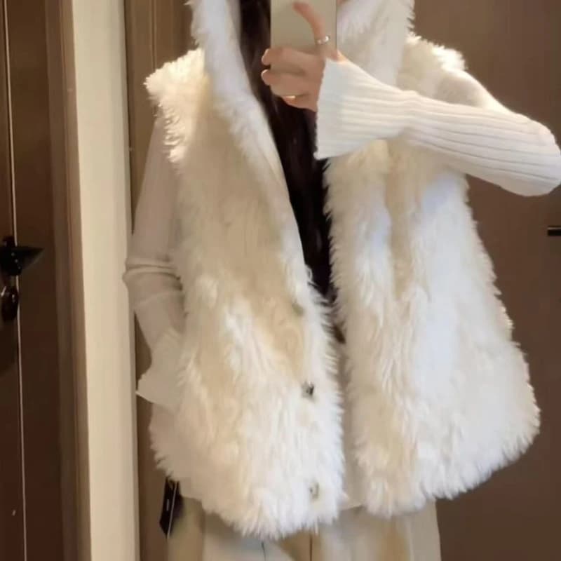 Gilet en fourrure d'agneau pour femmes, à capuche, Camisole, court et doux, nouvelle collection auto