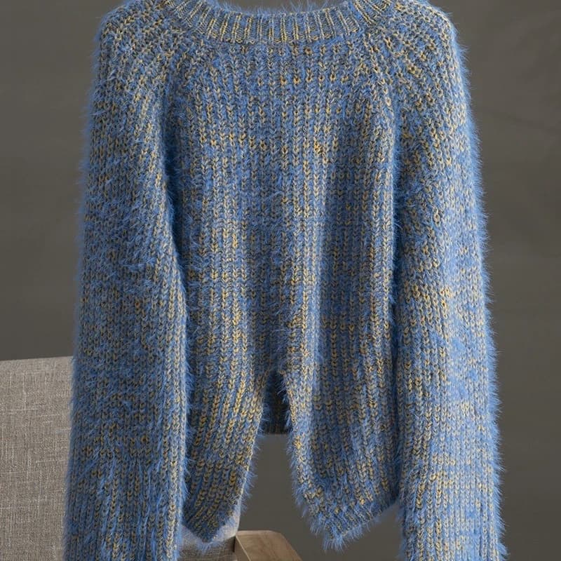 Pull à col rond pour femme, ample, couleur Pure, manches longues, haut en tricot, vêtements d'intéri