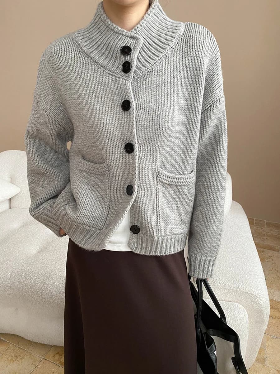 Col montant, sensation paresseuse, veste cardigan ample, épaisse, chaude et épaisse en tricot