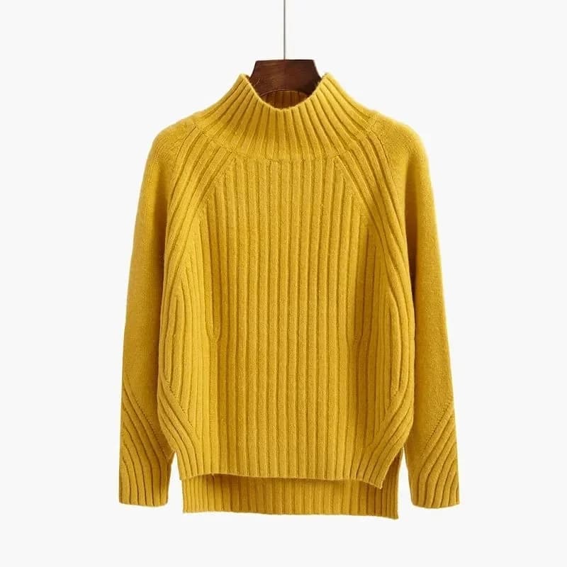 Pull à col roulé pour femme, pull en tricot élastique, pull décontracté pour femme, monochrome, noir