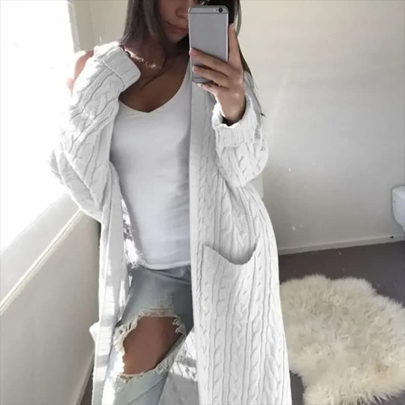 Cardigans longs pour femmes en coton, collection automne 2026, épais, printemps-hiver, pull tricoté