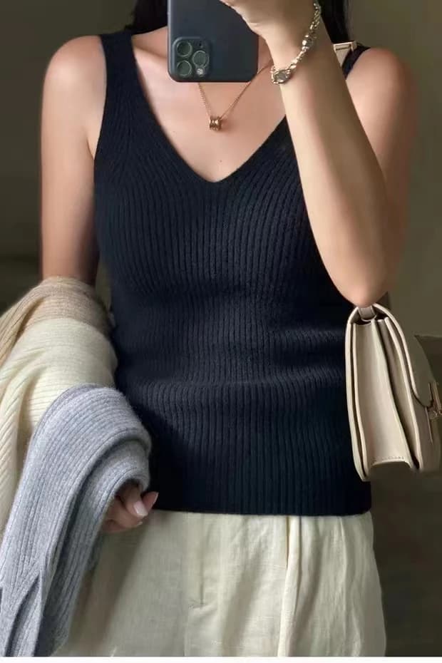 Femmes Pure laine camisole gilet pull col en v sans manches printemps automne 100% laine mérinos tri