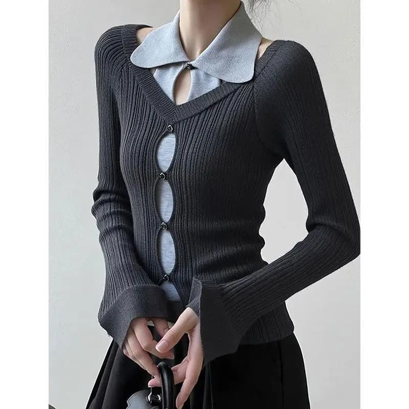 Deux pulls en tricot gris pour femmes, super élégants, design haut de gamme, style unique et magnifi