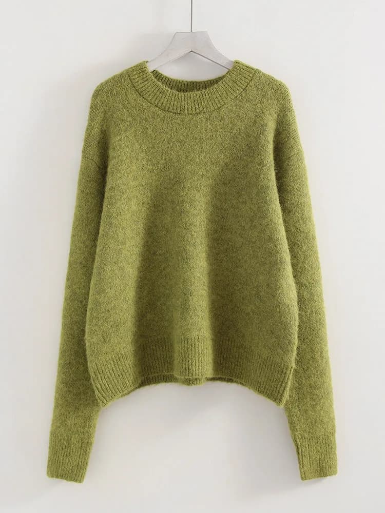 Femmes chandails pour l'hiver chaud surdimensionné pull Vintage col rond épais tricoté pulls jaune m