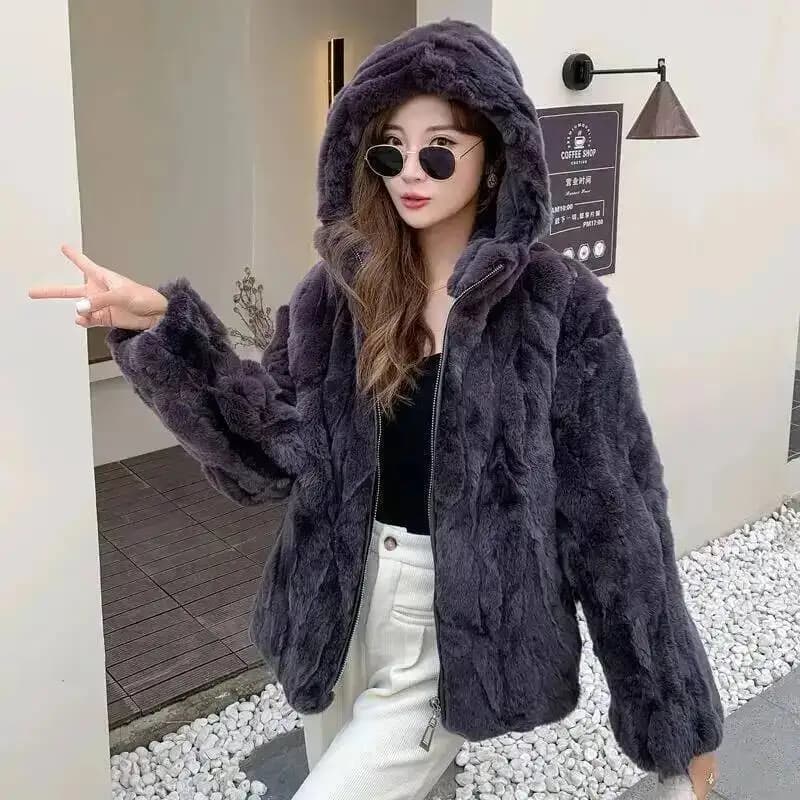 Nouvelle veste de fourrure de lapin manteau de fourrure de lapin pour femmes manteau de fourrure de