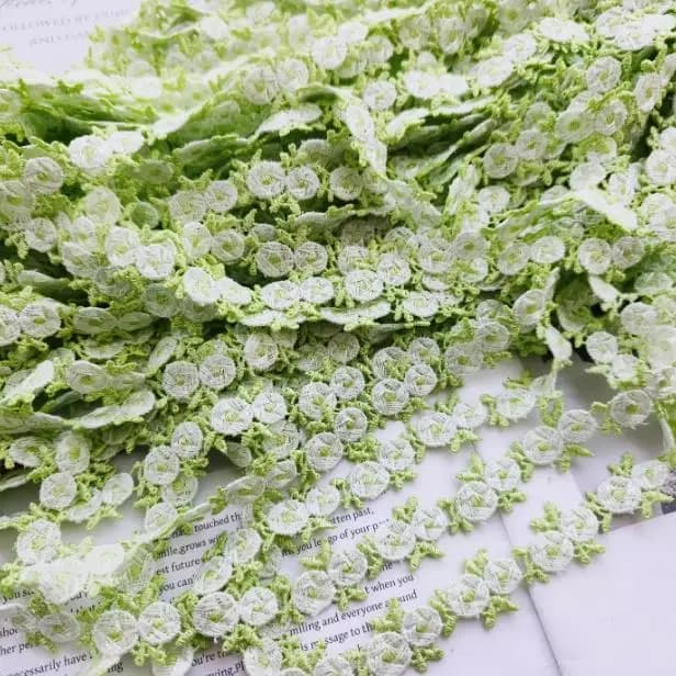 3 mètres 2 cm de largeur blanc vert feuilles dentelle bricolage vêtements accessoires exportations P