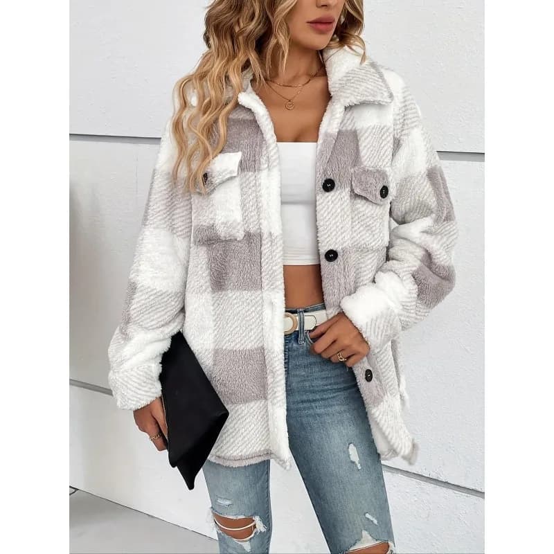 Manteau chaud à capuche en velours à carreaux pour femmes, à la mode, avec cordon de serrage, décont
