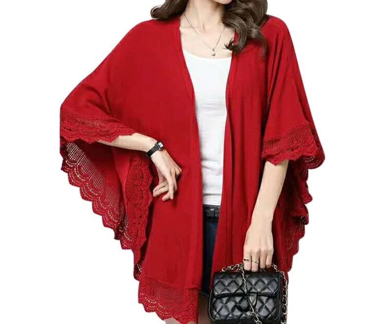 Nouveau Cardigan Long en Tricot 2026 avec Dentelle et Motif Chauve-Souris pour Femme