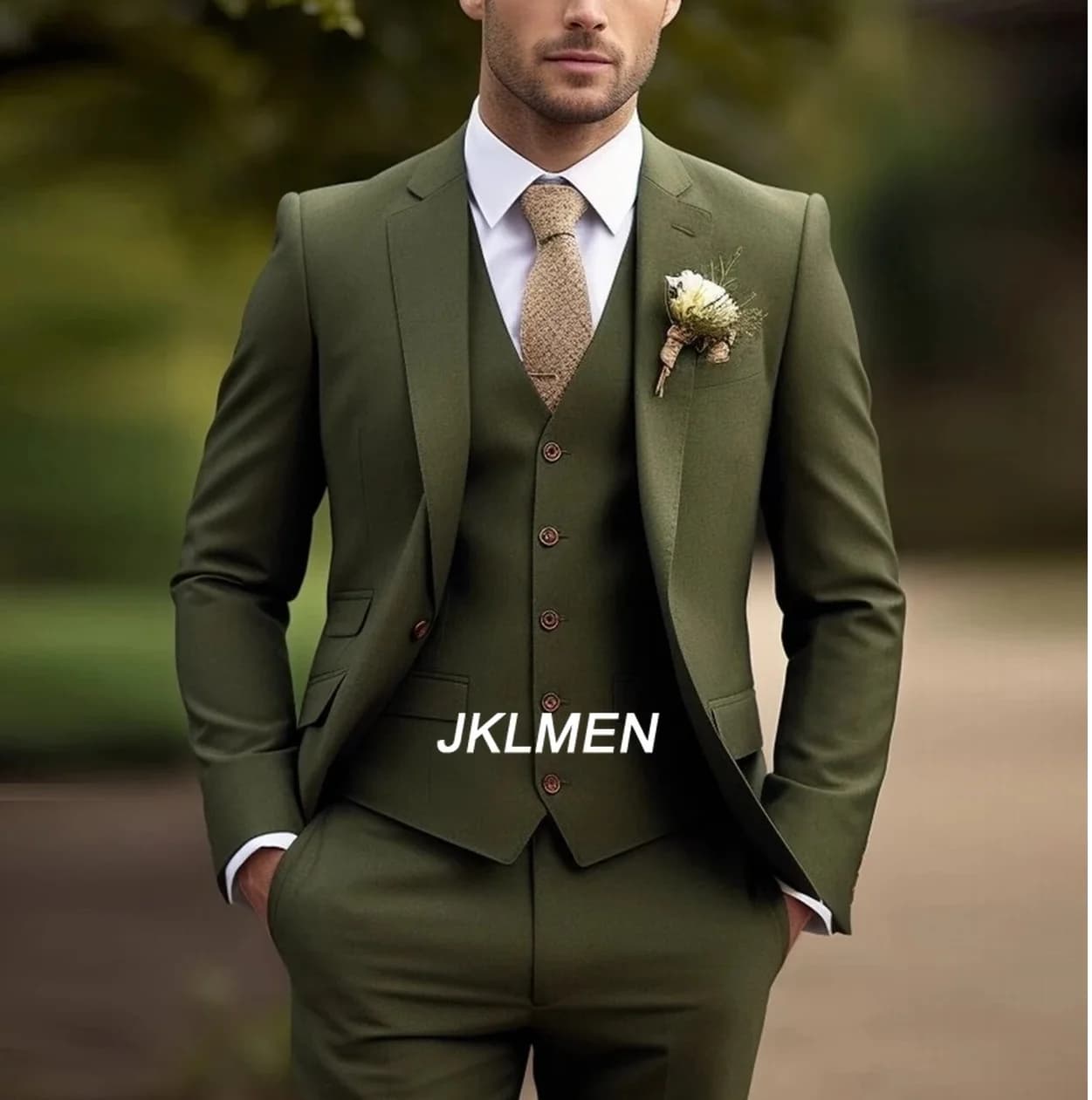 Costume d'affaires vert armée pour hommes, Tuxedos pour marié, bal de promo, fête de mariage, ensemb
