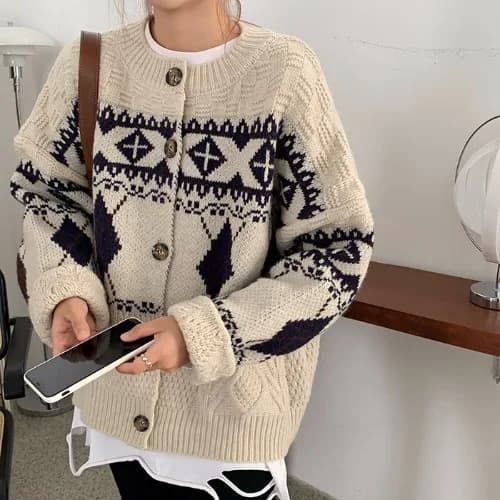 Cardigan tricoté pour femmes, nouveau Style rétro coréen, ample, diamant, étudiant, manteau épais, a