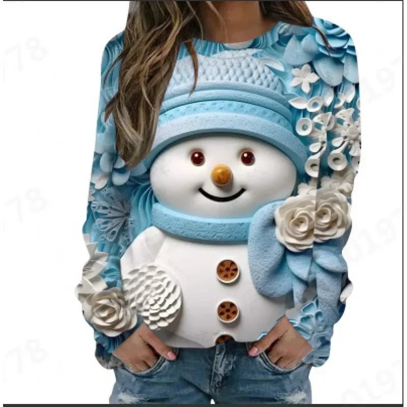 Sweat-shirt de noël bonhomme de neige imprimé 3D pour femmes, manches Raglan, col rond, pulls décont