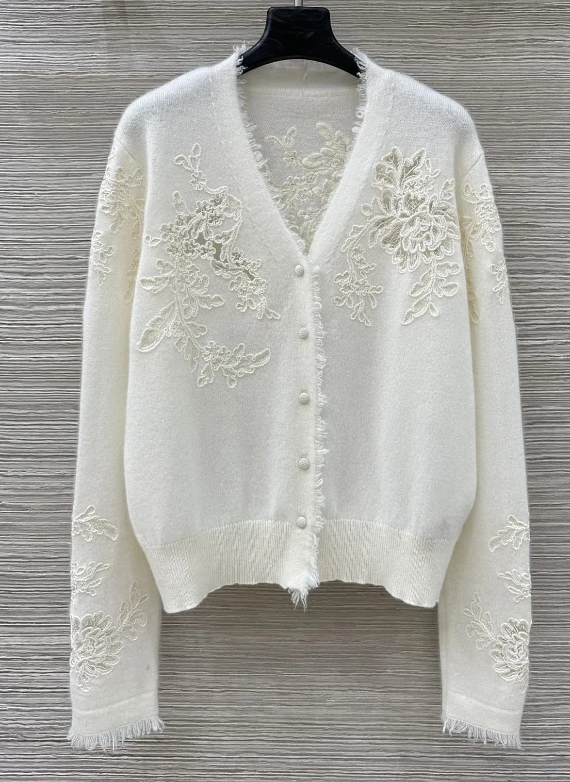 100% cachemire 2025 hiver nouvelle mode broderie dentelle florale tricot tricoté cardigan à manches