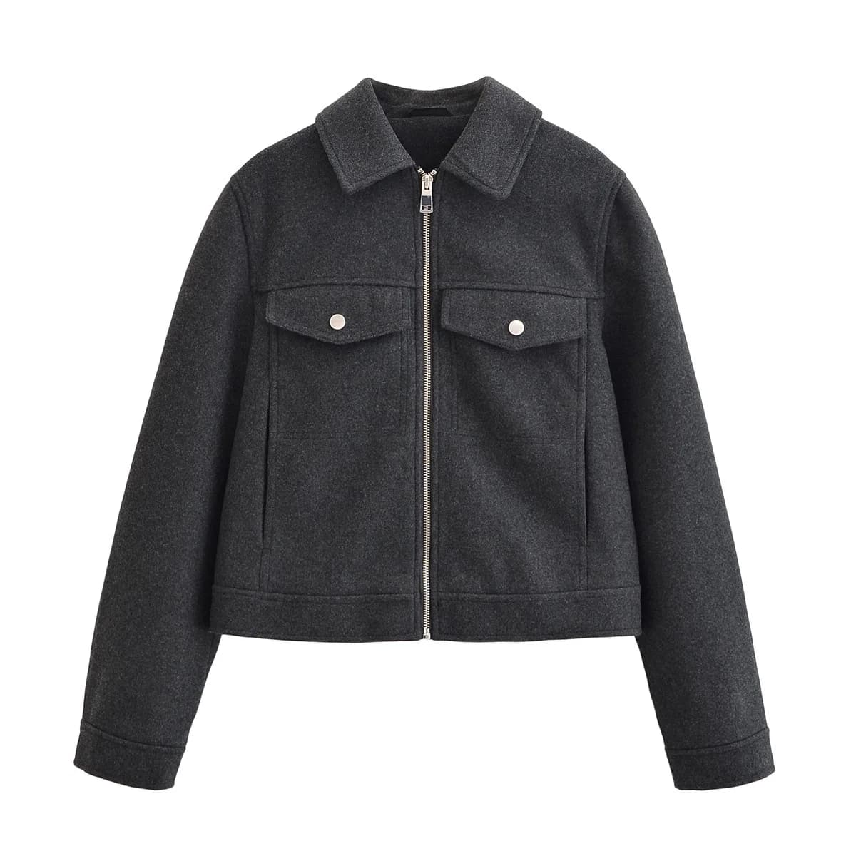 Manteau en laine à col polo tendance pour femme, avec poches zippées décoratives, style urbain, mi-l