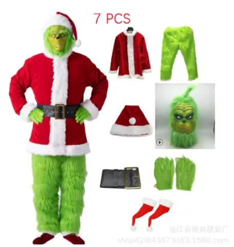 Vêtements de Cosplay de monstre aux cheveux verts de noël, ensemble de costumes de père noël pour Ha