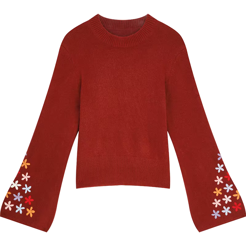 ELFSACK élégant minimaliste classique recadrée manches évasées imprimé fleuri solide col rond ourlet